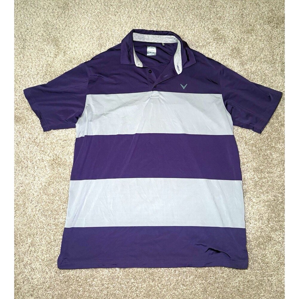 Callaway Opti-Dri Men's XL Purple/Gray Striped Polo Short Sleeve Logo
